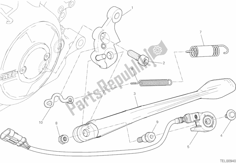 All parts for the Side Stand of the Ducati Diavel Xdiavel Brasil 1260 2017